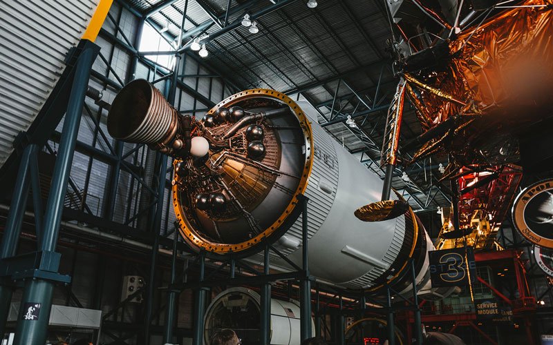 a large engine part in an aerospace manufacturing factory