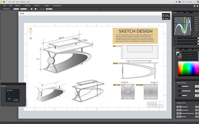 screenshot of a table being designed in specialist CAD software