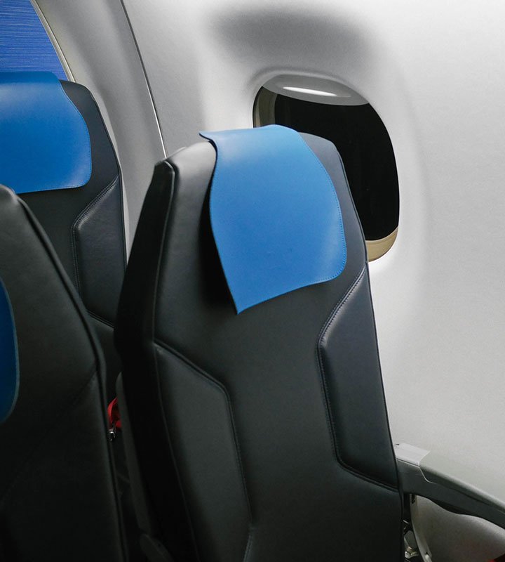 jet seating with bespoke blue seat covers