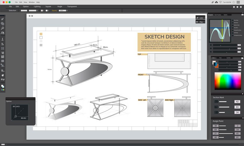 screenshot of a table being designed using specialist computer software