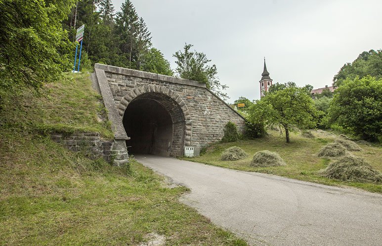 Inspecting a road leading into a small tunnel